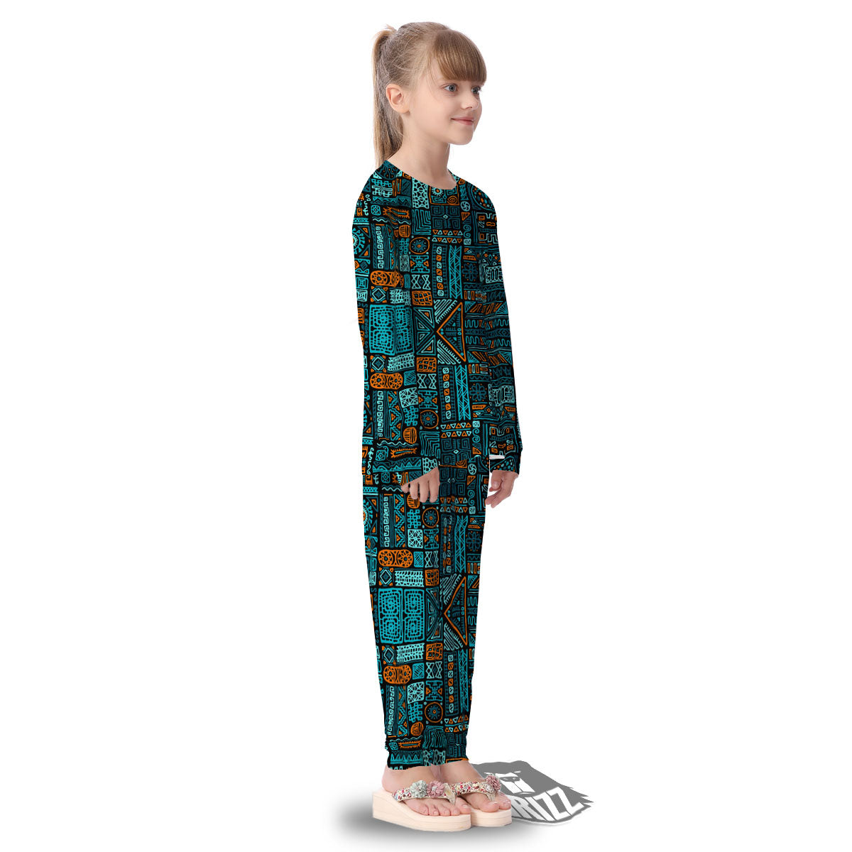 Ethnic Turquoise African Print Pattern Kid's Pajamas-grizzshop
