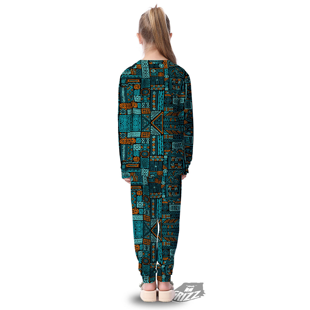 Ethnic Turquoise African Print Pattern Kid's Pajamas-grizzshop