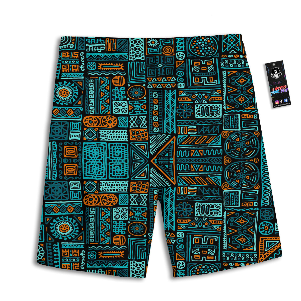 Ethnic Turquoise African Print Pattern Men's Athletic Shorts
