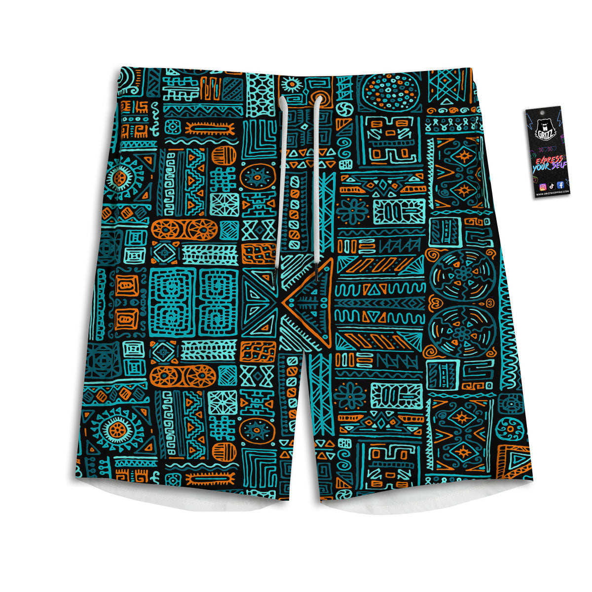 Ethnic Turquoise African Print Pattern Men's Athletic Shorts