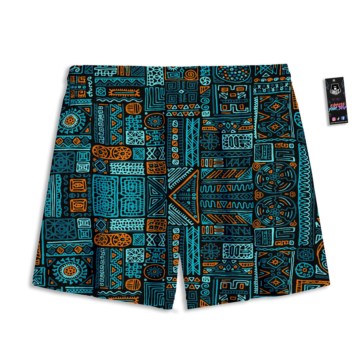 Ethnic Turquoise African Print Pattern Mesh Shorts