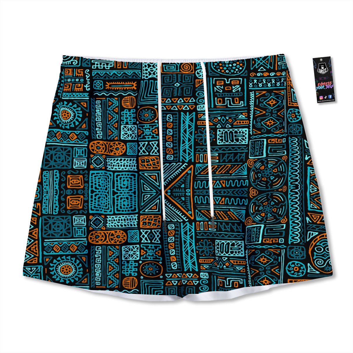 Ethnic Turquoise African Print Pattern Mesh Shorts