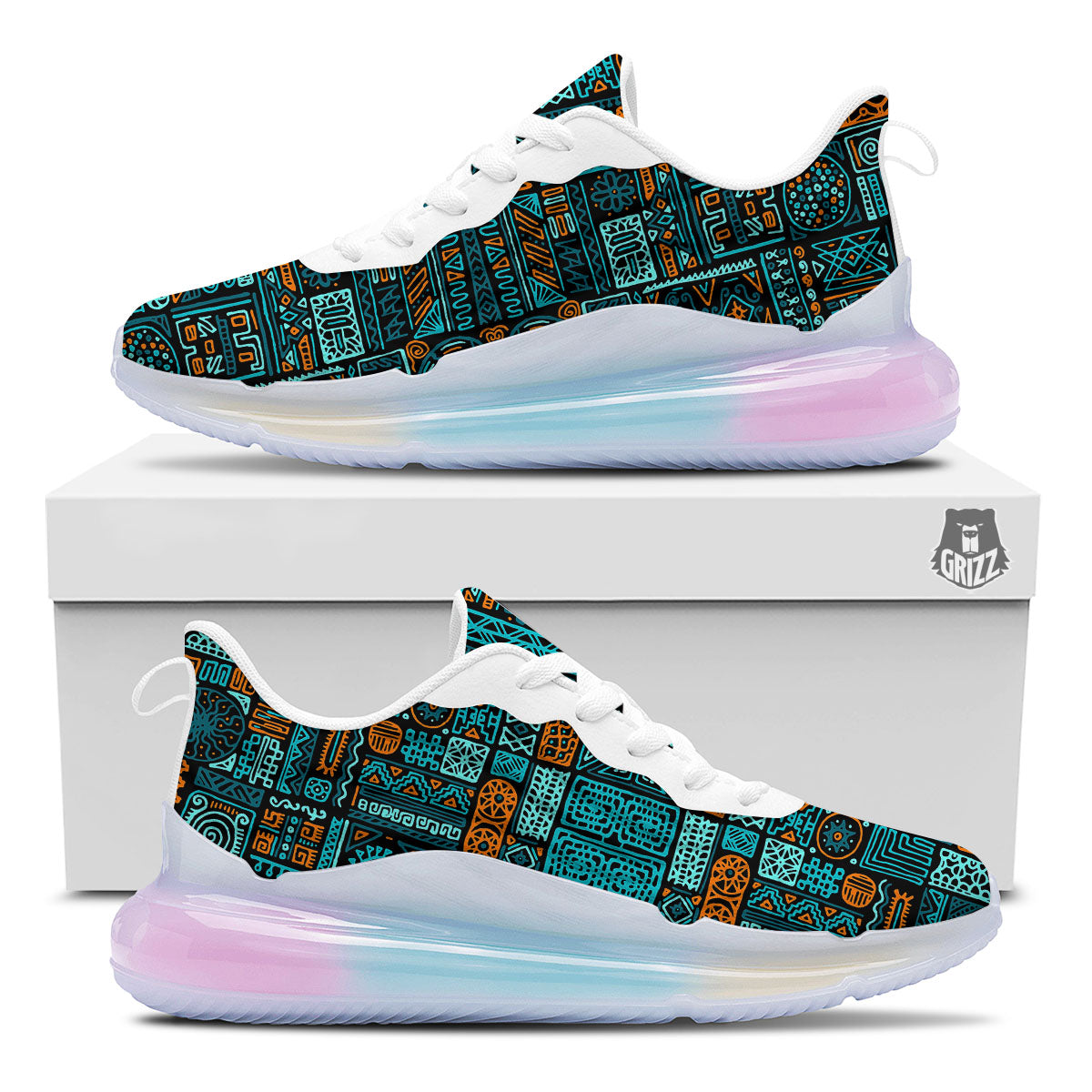 Ethnic Turquoise African Print Pattern Running Sneakers-grizzshop
