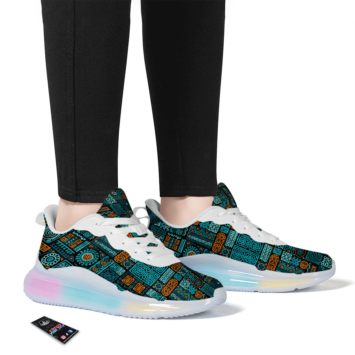 Ethnic Turquoise African Print Pattern Running Sneakers-grizzshop