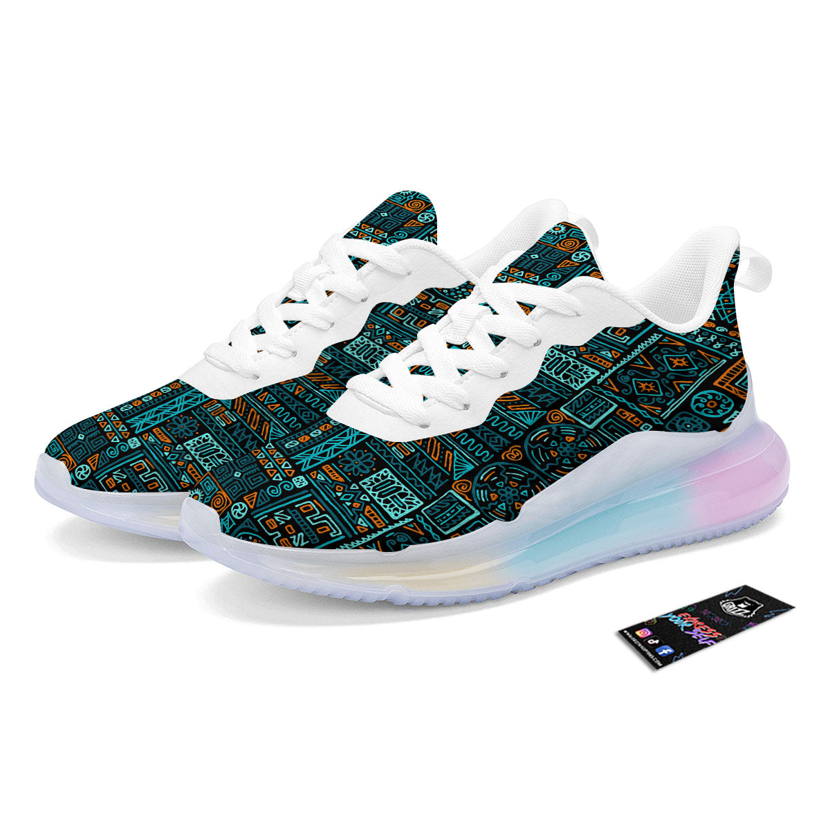 Ethnic Turquoise African Print Pattern Running Sneakers-grizzshop