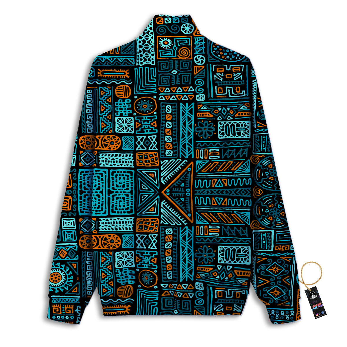Ethnic Turquoise African Print Pattern Track Jacket-grizzshop