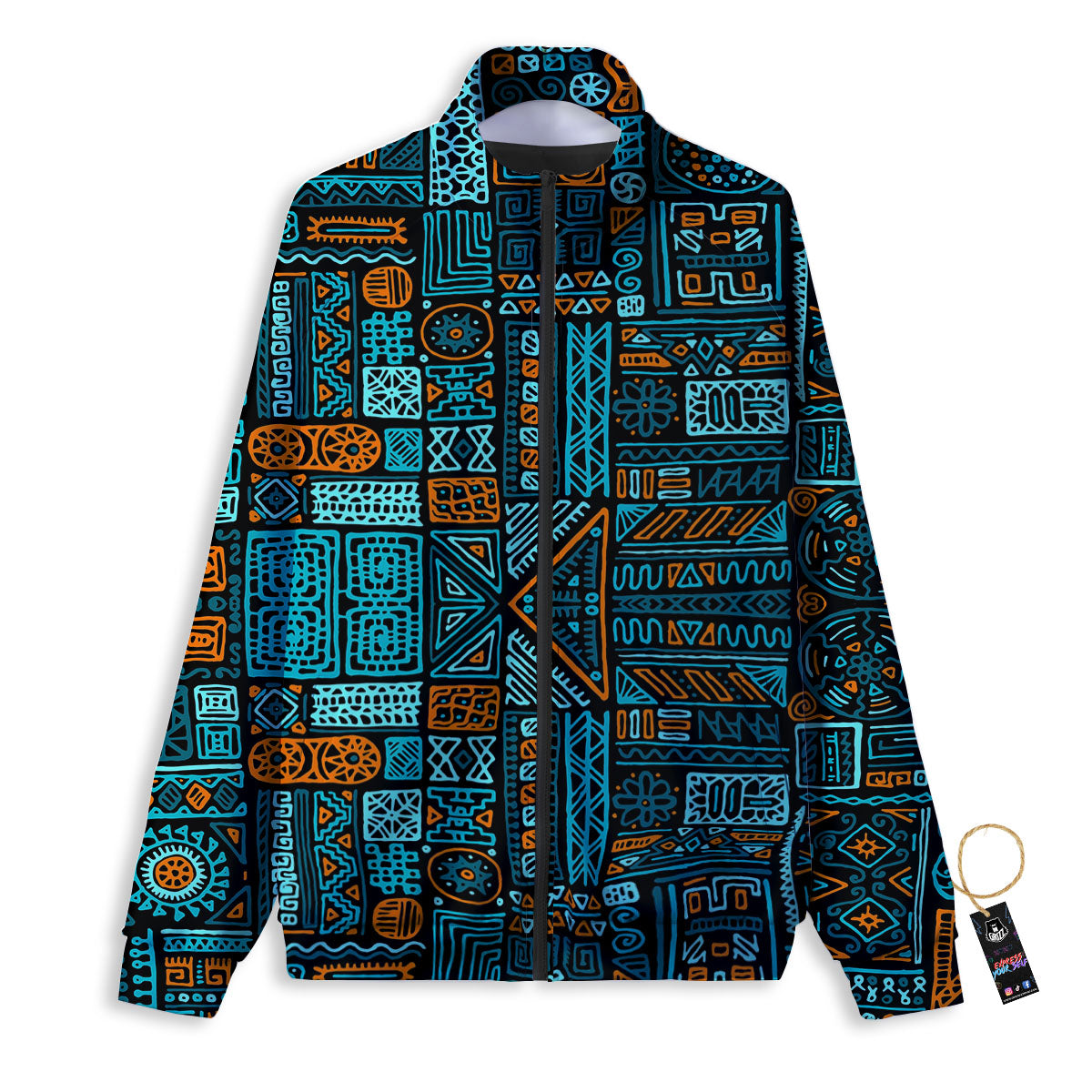 Ethnic Turquoise African Print Pattern Track Jacket-grizzshop