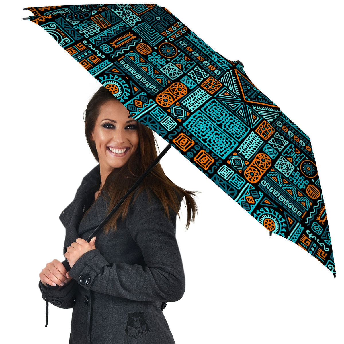 Ethnic Turquoise African Print Pattern Umbrella-grizzshop