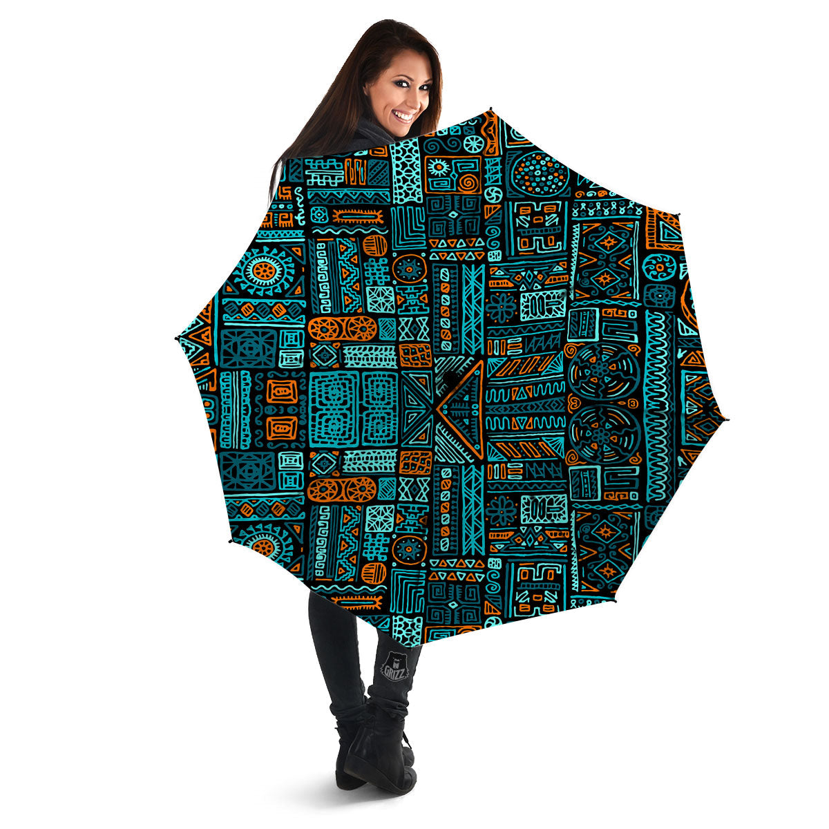 Ethnic Turquoise African Print Pattern Umbrella-grizzshop