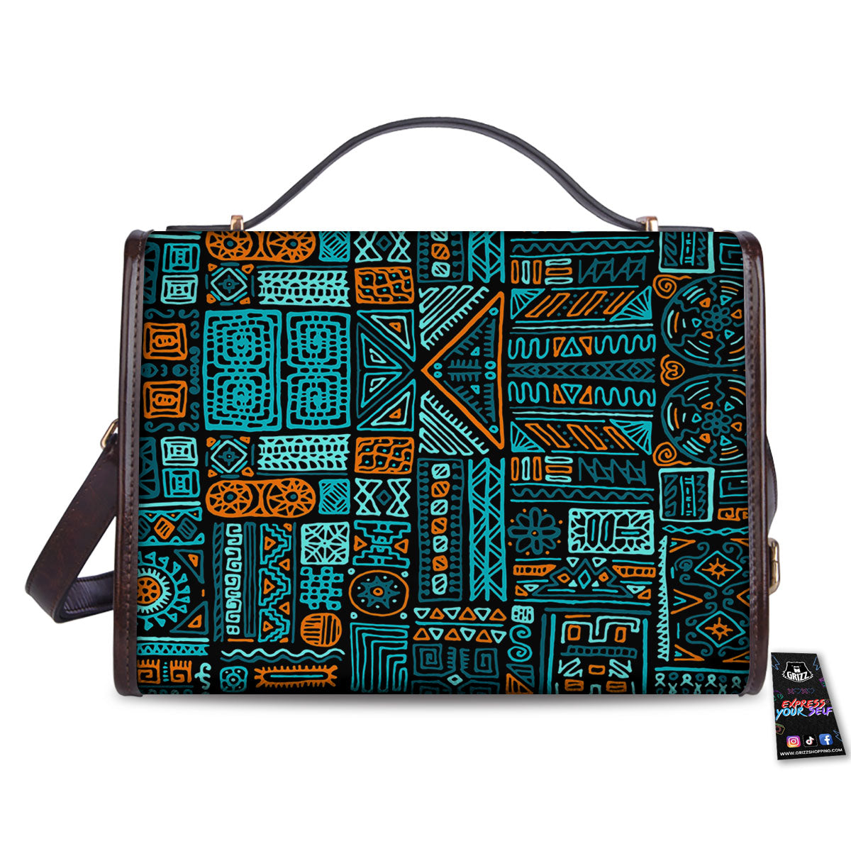 Ethnic Turquoise African Print Pattern Women's Satchel Bag-grizzshop