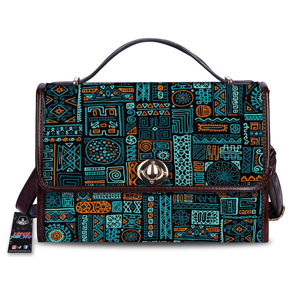 Ethnic Turquoise African Print Pattern Women's Satchel Bag-grizzshop