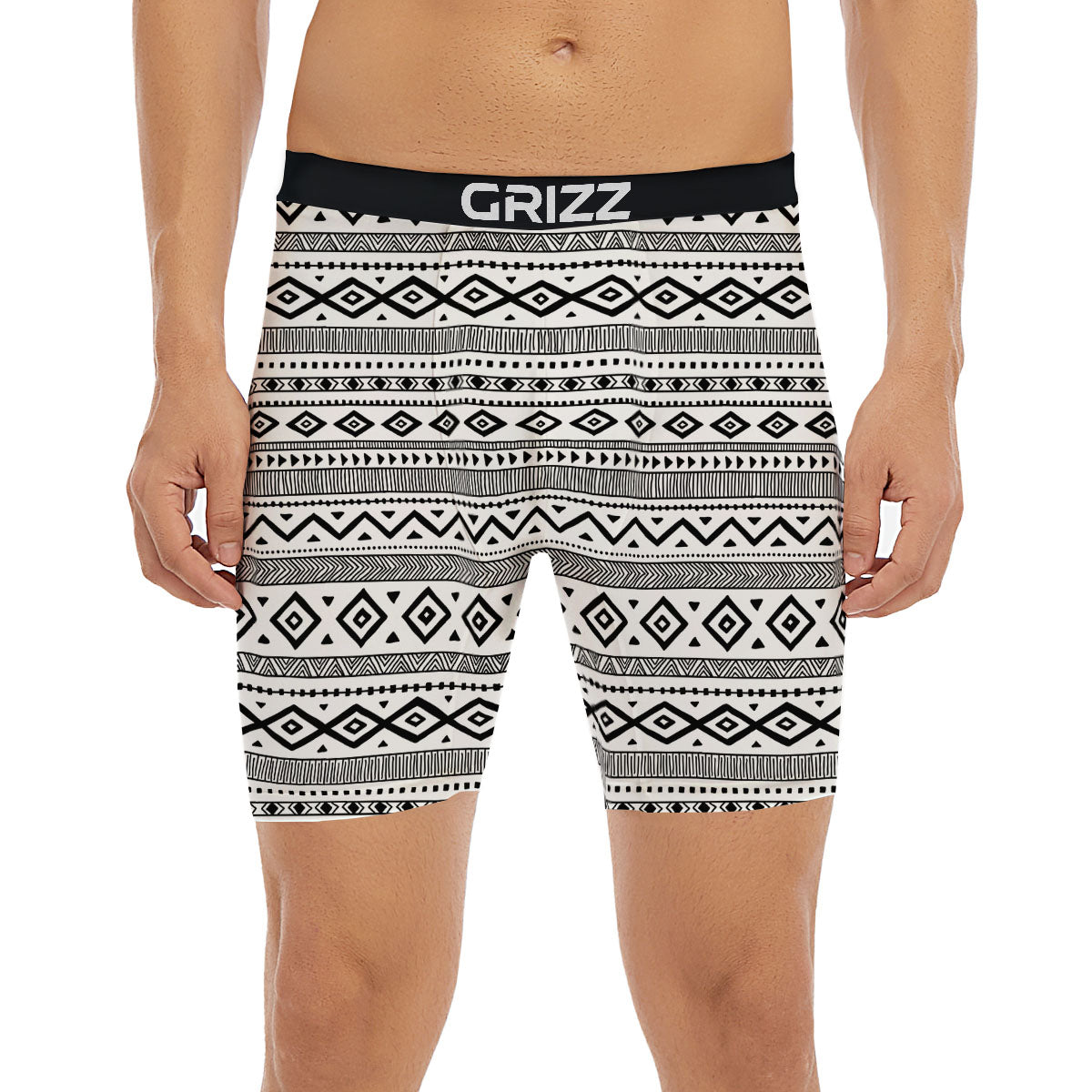 Ethnic White And Black Print Pattern Boxer Briefs-grizzshop