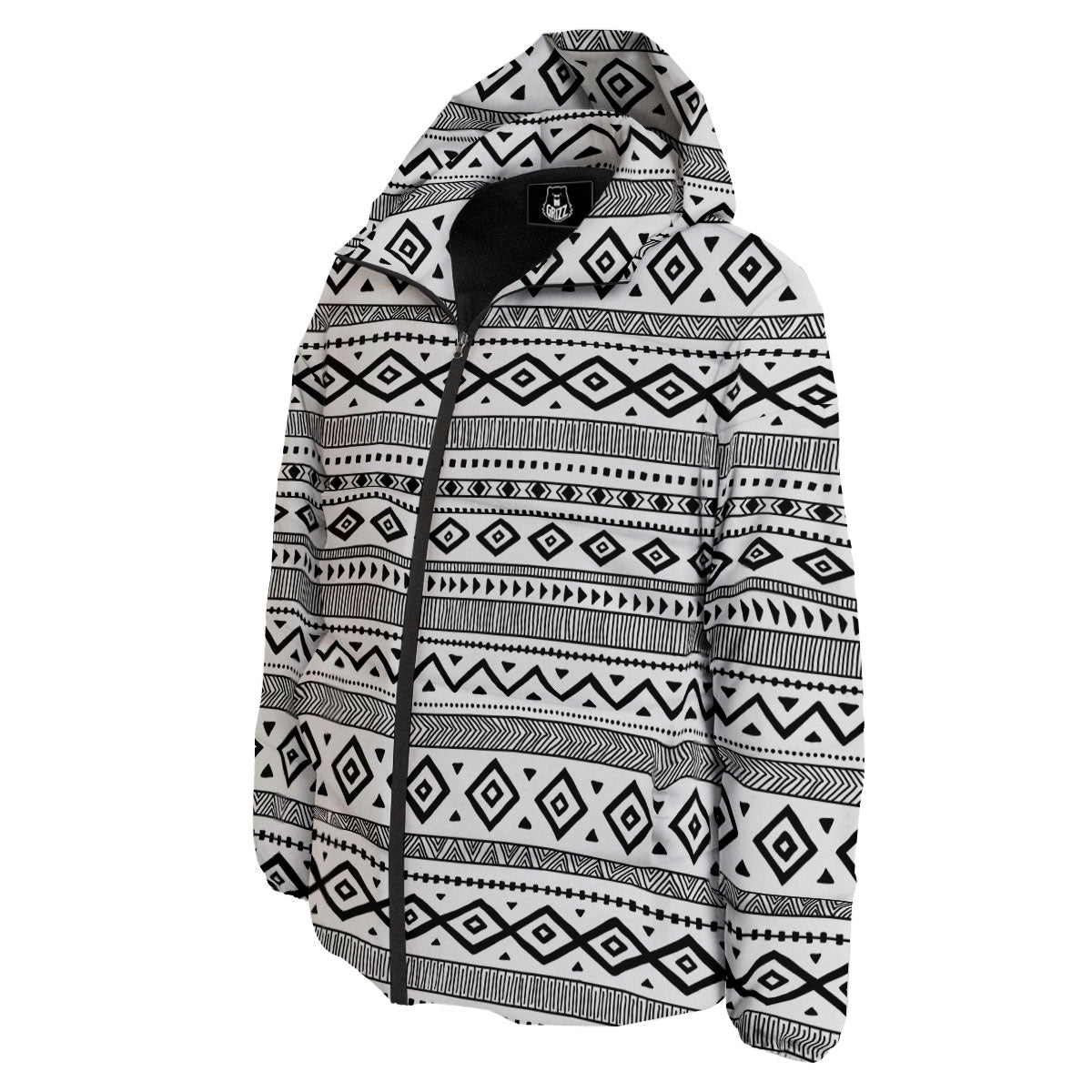 Ethnic White And Black Print Pattern Down Jacket-grizzshop