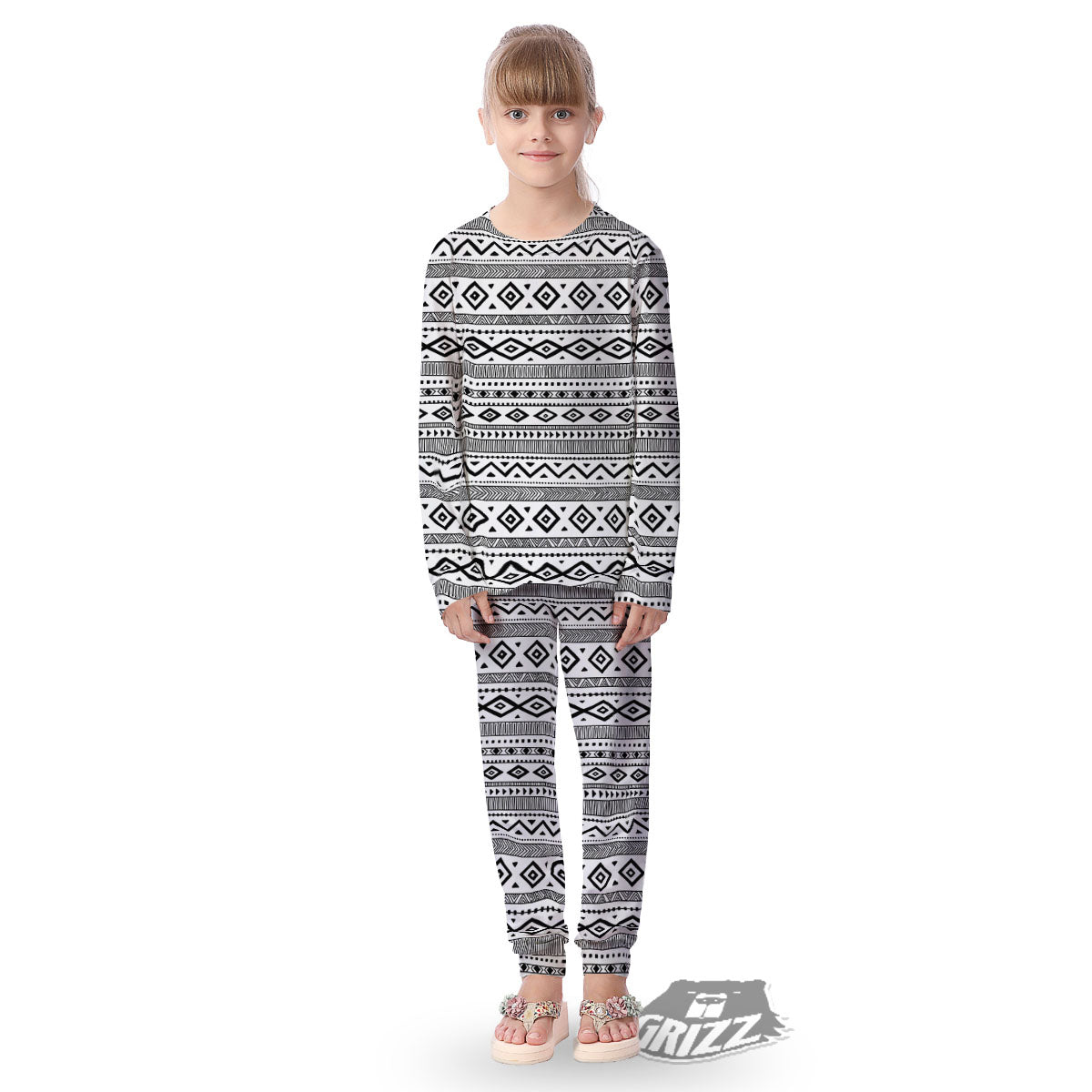 Ethnic White And Black Print Pattern Kid's Pajamas-grizzshop