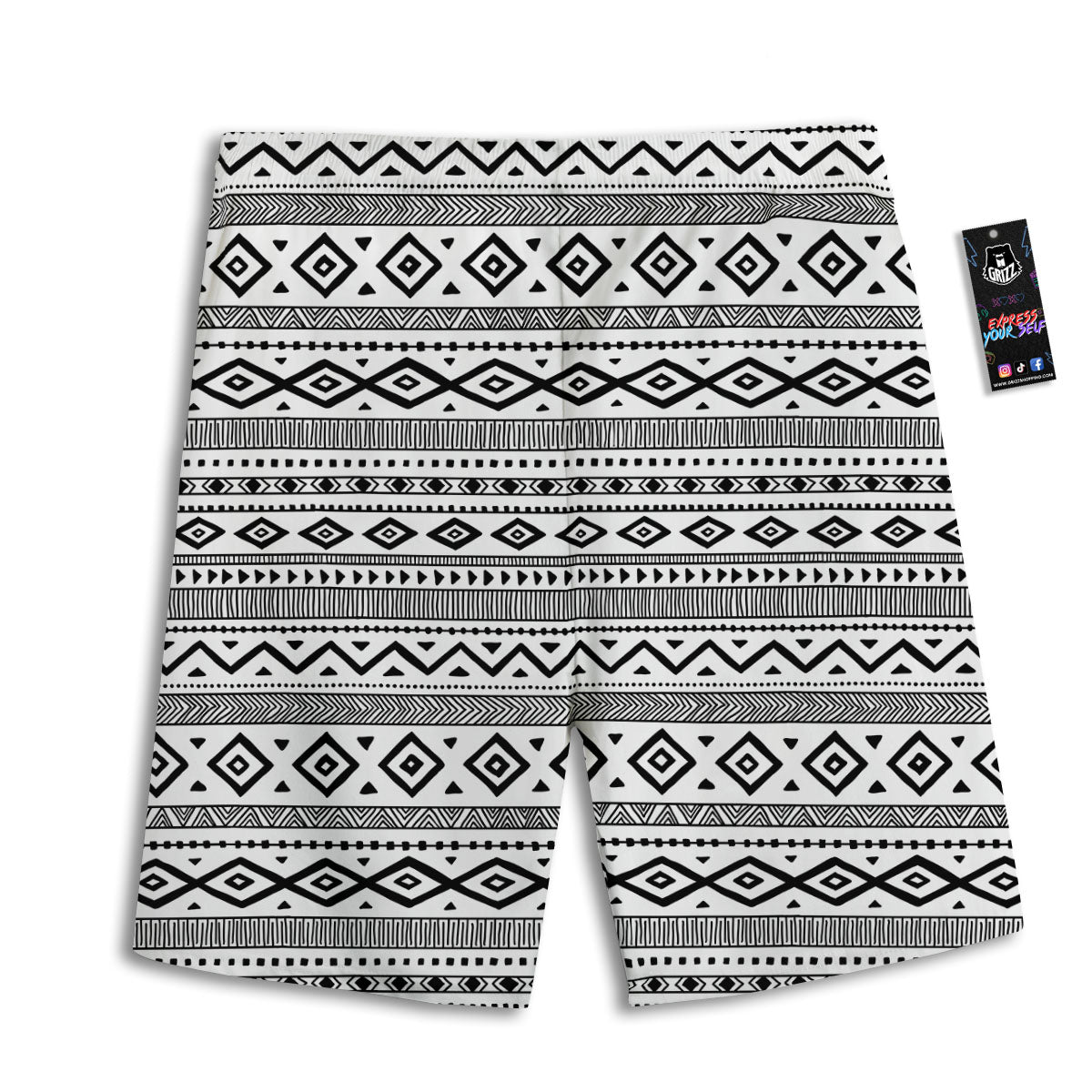 Ethnic White And Black Print Pattern Men's Athletic Shorts