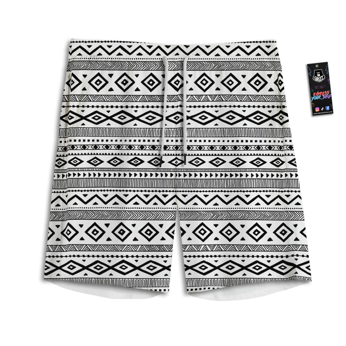 Ethnic White And Black Print Pattern Men's Athletic Shorts