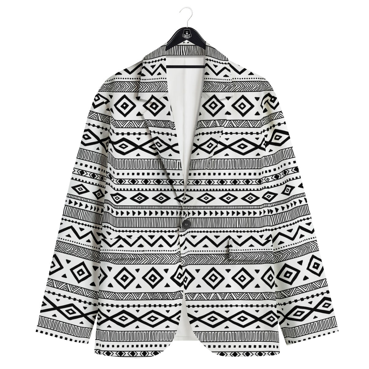 Ethnic White And Black Print Pattern Men's Sport Coat-grizzshop