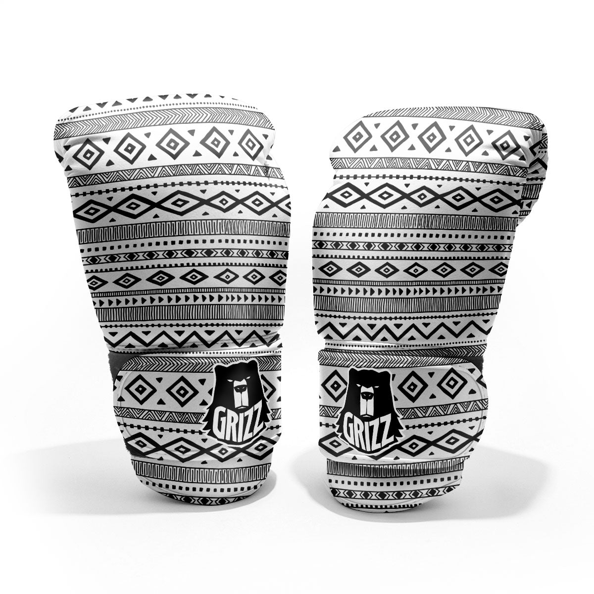 Ethnic White And Black Print Pattern Pro Boxing Glove