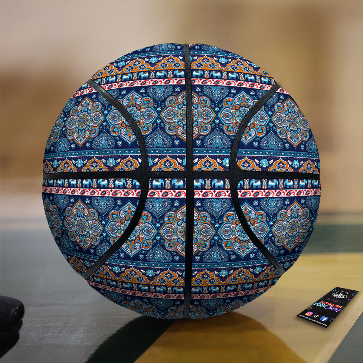 Ethnic Mandala Blue Print Pattern Basketball