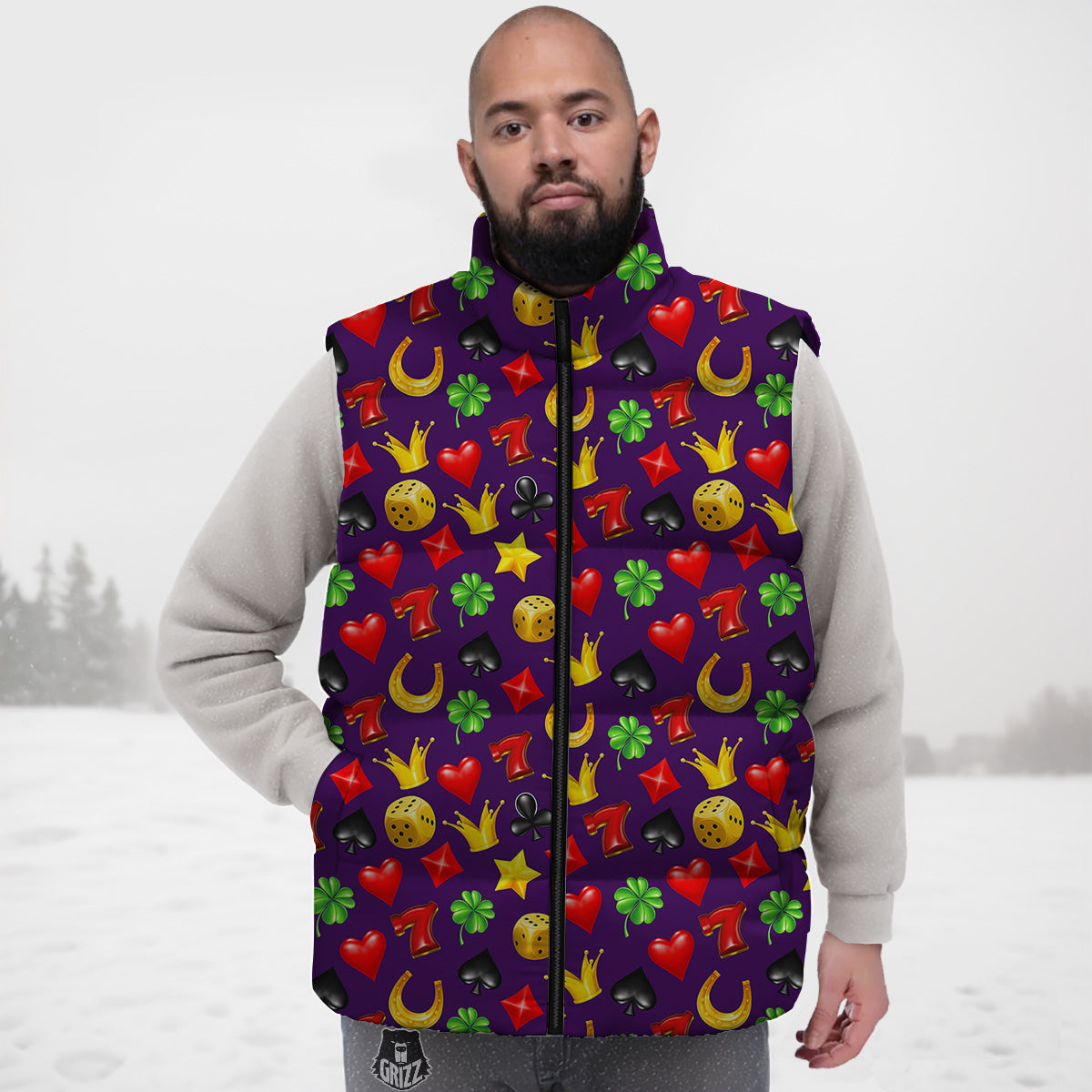 Evil Eye Hamsa Hand Pattern Print Down Vest