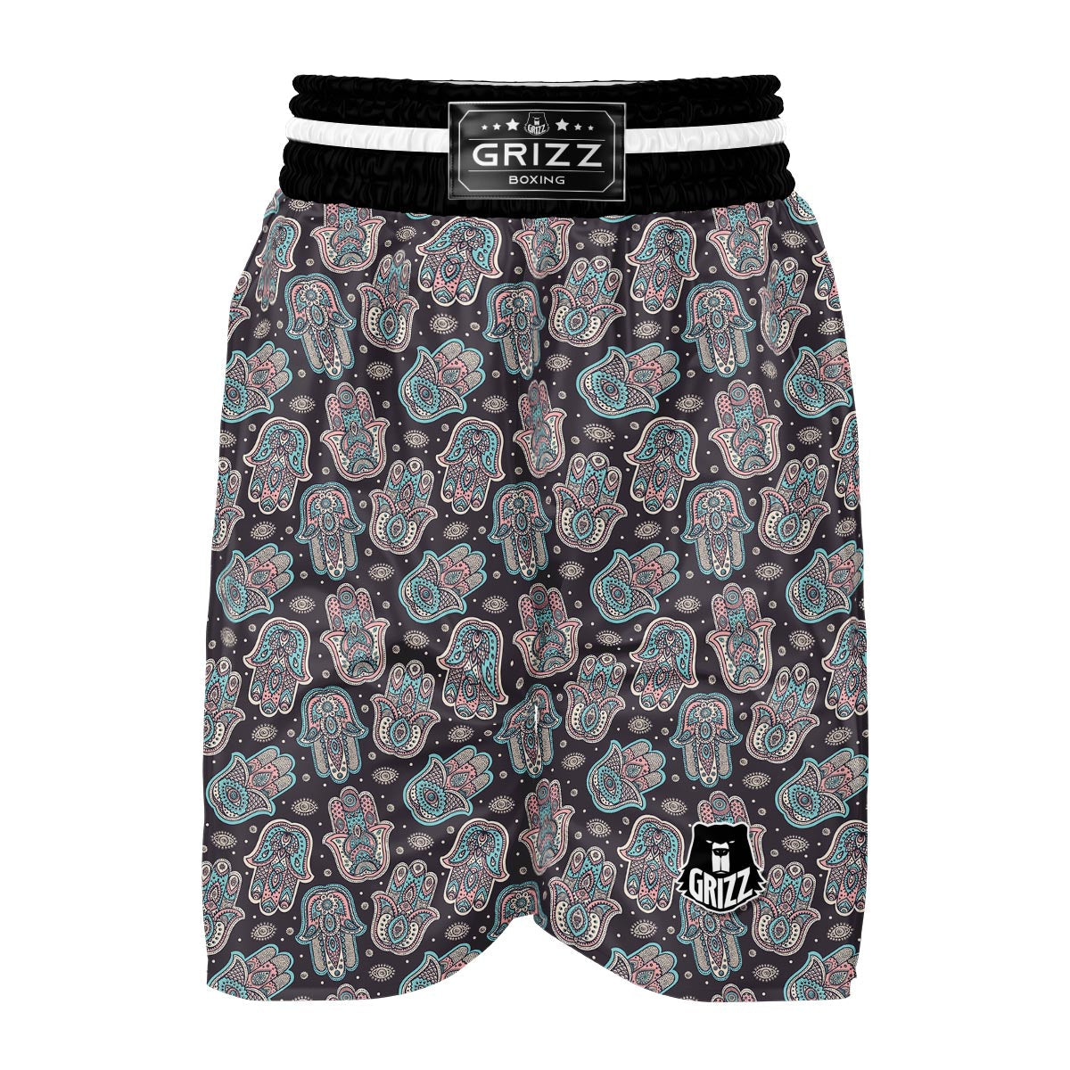 Evil Eye Hamsa Pattern Print Boxing Shorts-grizzshop