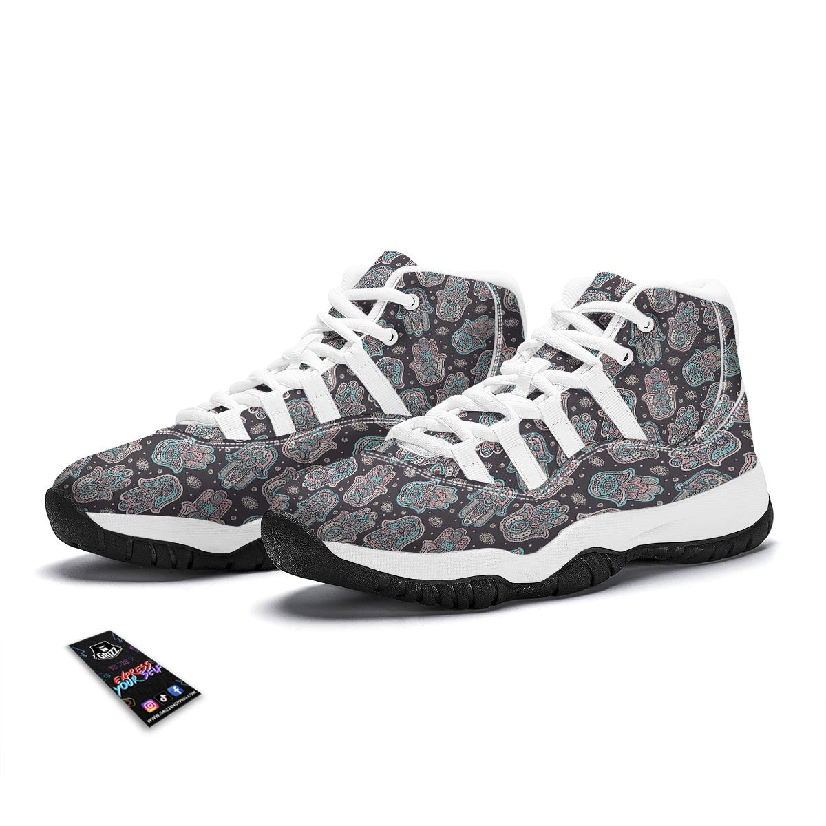 Evil Eye Hamsa Pattern Print White Bball Shoes-grizzshop