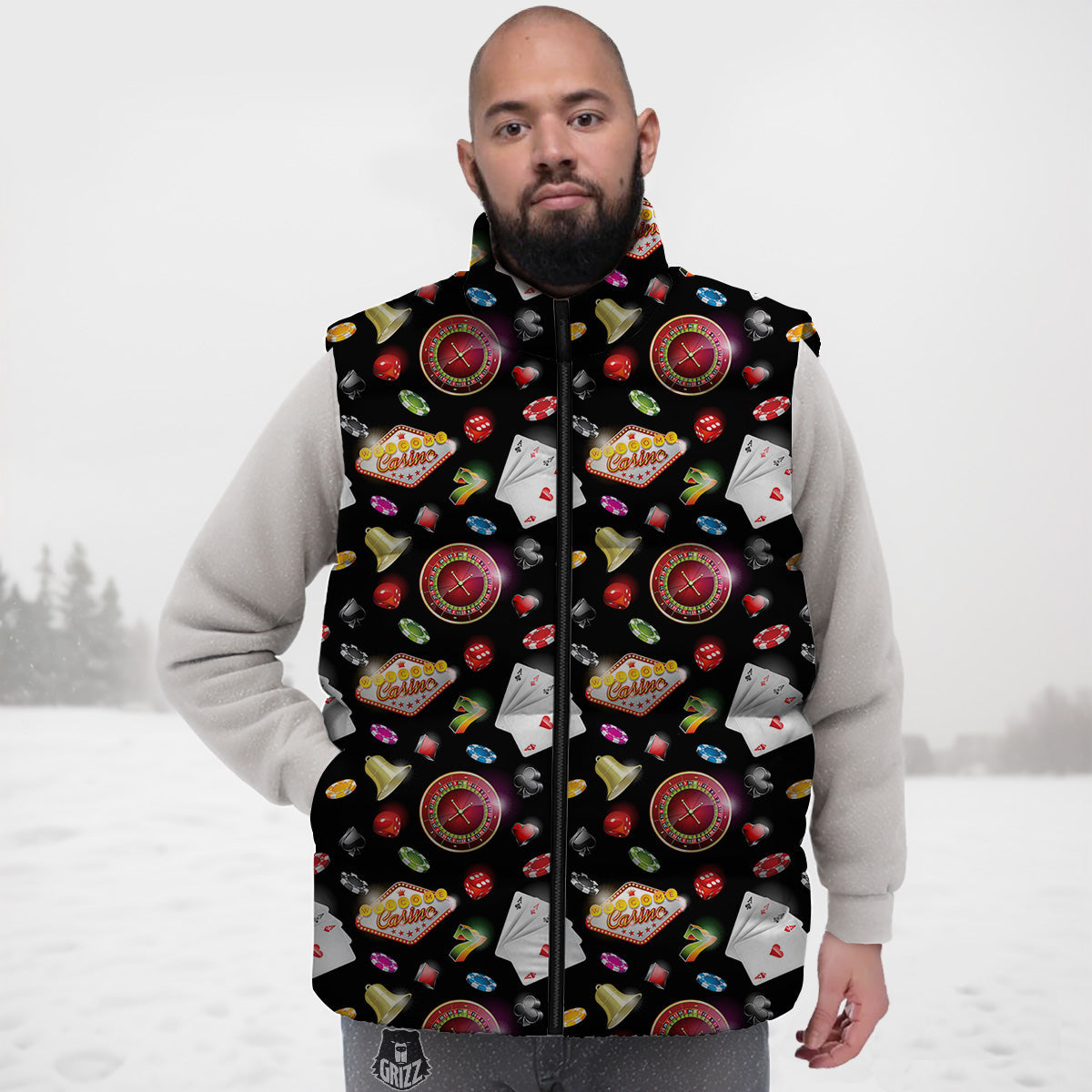 Evil Eye Pattern Print Down Vest-grizzshop