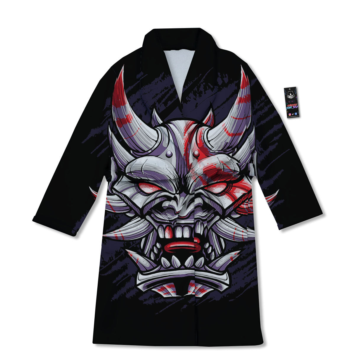Evil Samurai Mask Print Bathrobe-grizzshop