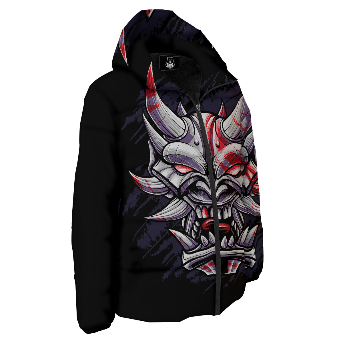 Evil Samurai Mask Print Down Jacket-grizzshop