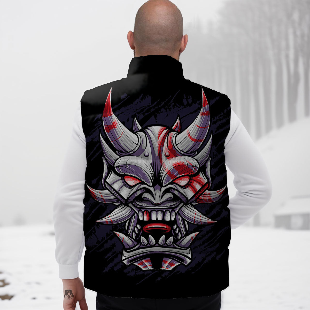 Evil Samurai Mask Print Down Vest
