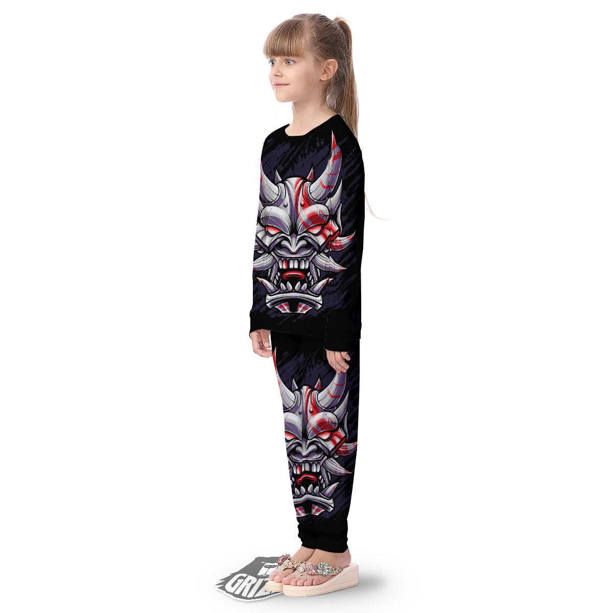 Evil Samurai Mask Print Kid's Pajamas-grizzshop