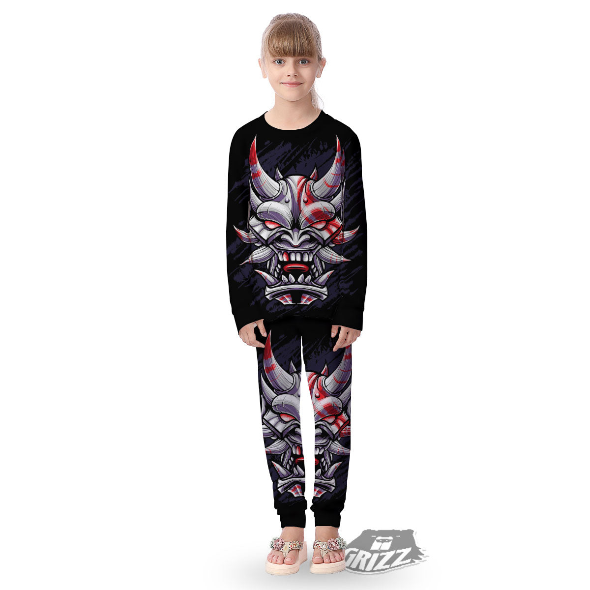 Evil Samurai Mask Print Kid's Pajamas-grizzshop