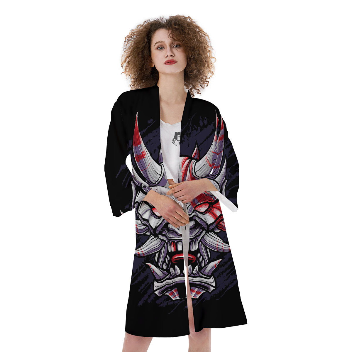 Evil Samurai Mask Print Kimono-grizzshop
