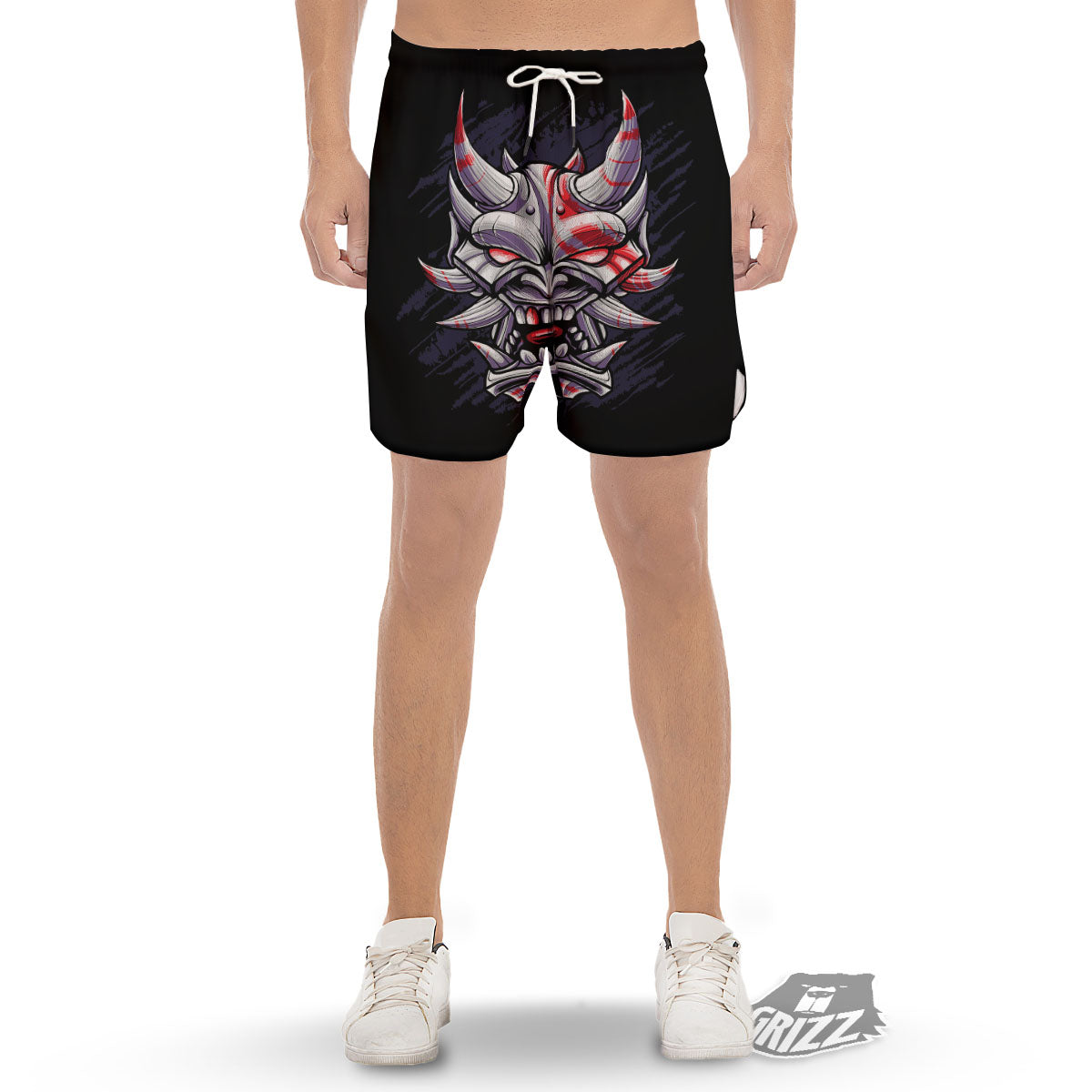 Evil Samurai Mask Print Men's Gym Shorts-grizzshop