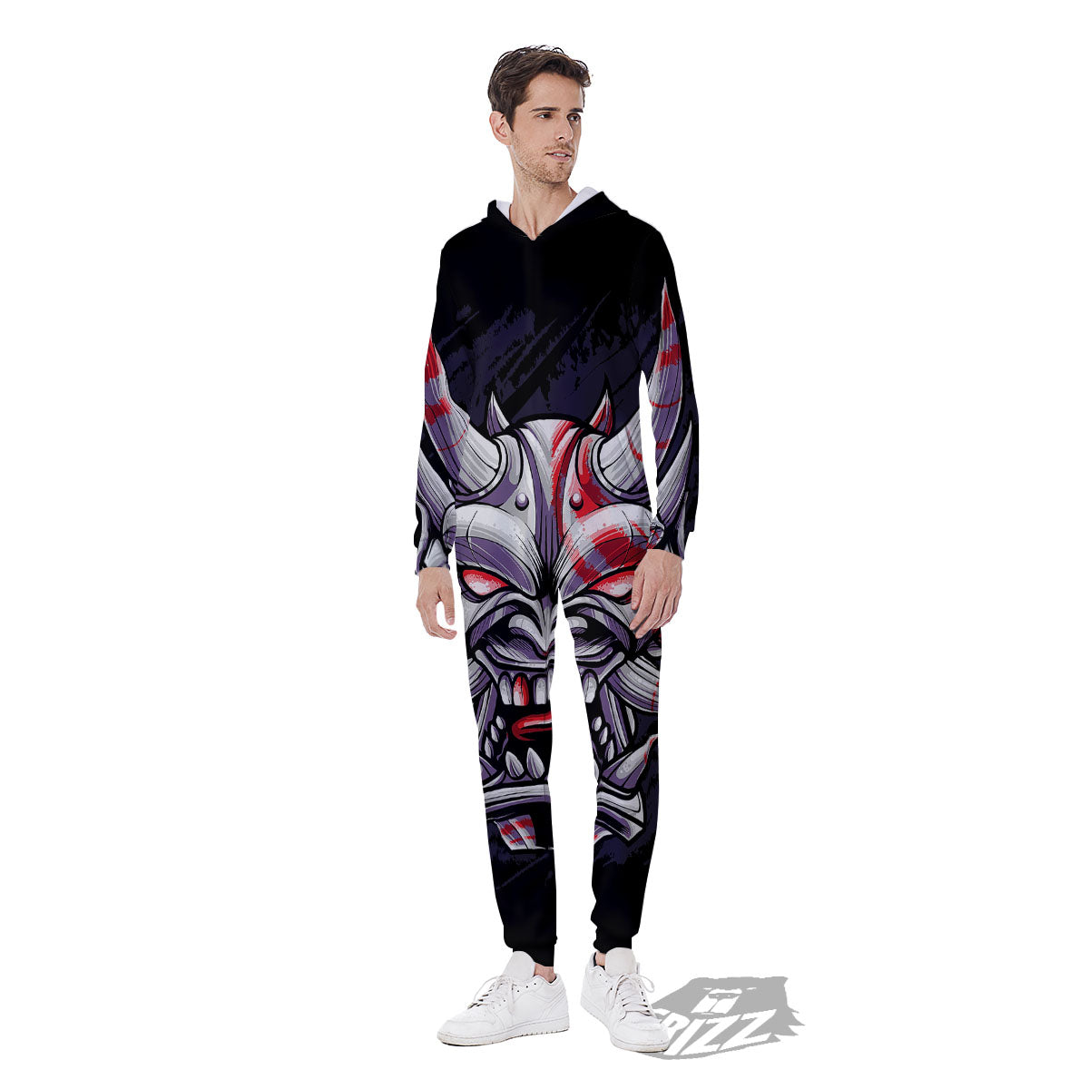 Evil Samurai Mask Print Men's Jumpsuit-grizzshop