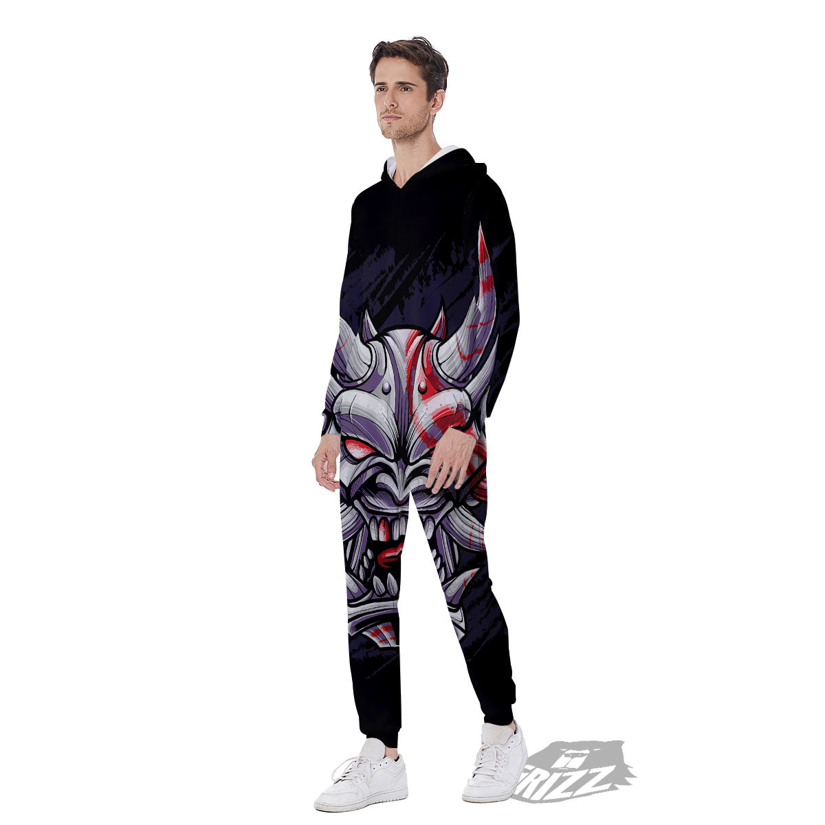 Evil Samurai Mask Print Men's Jumpsuit-grizzshop
