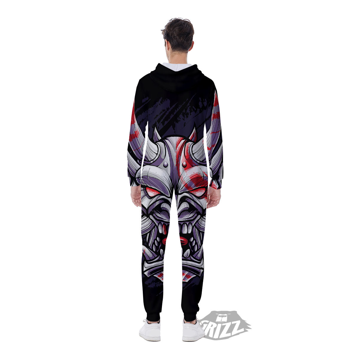 Evil Samurai Mask Print Men's Jumpsuit-grizzshop