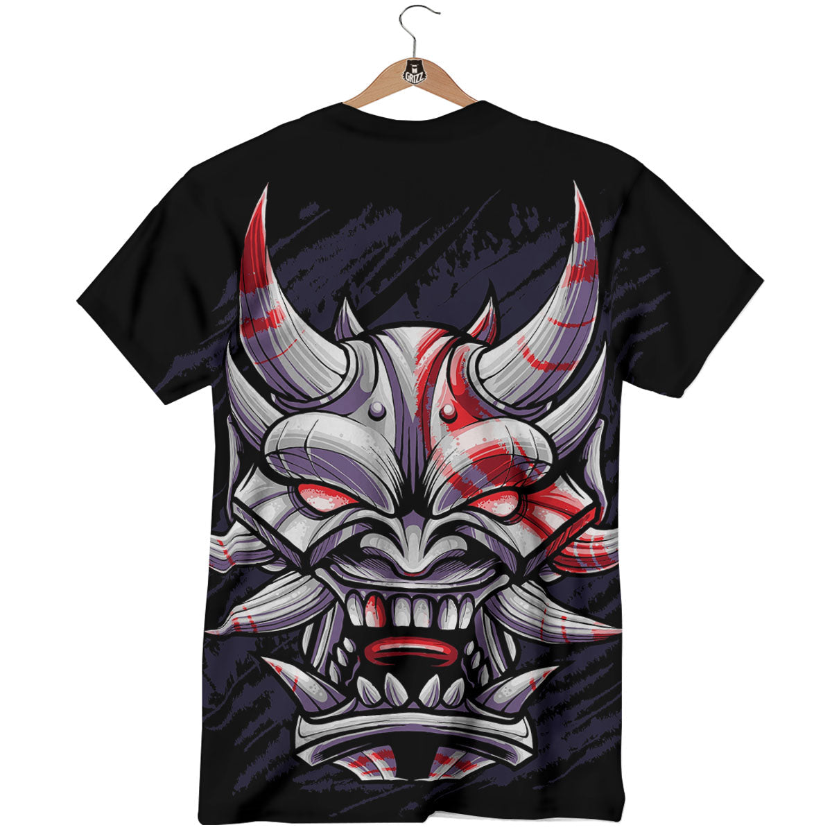 Evil Samurai Mask Print T-Shirt-grizzshop