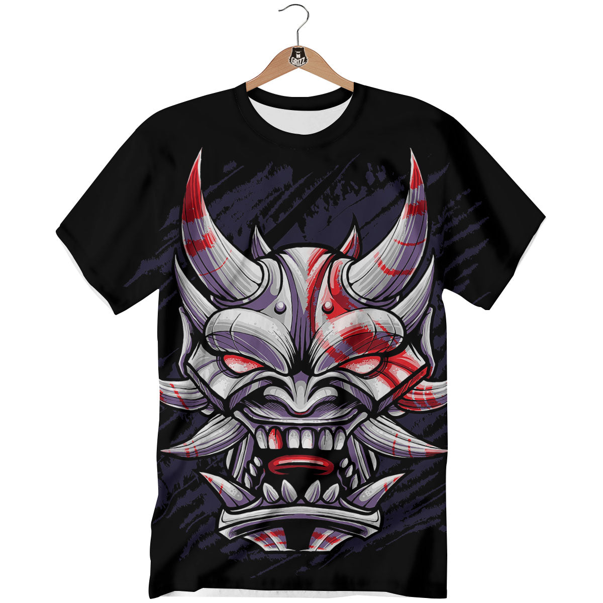 Evil Samurai Mask Print T-Shirt-grizzshop