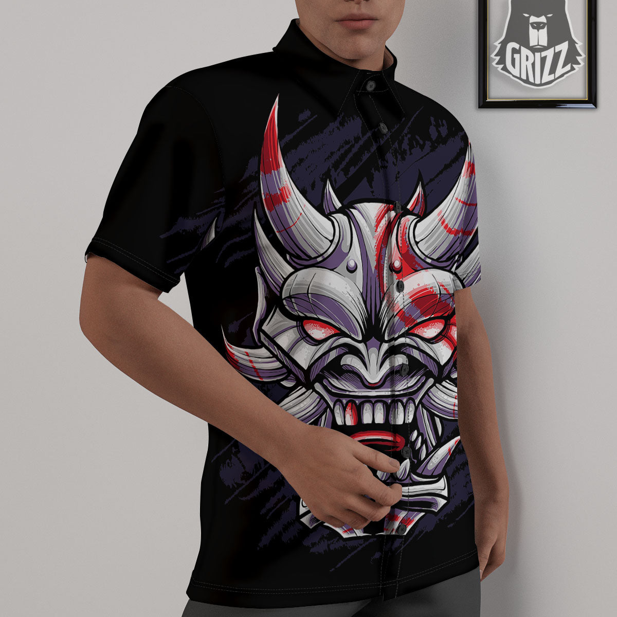 Evil Samurai Mask Print Untucked Shirts-grizzshop