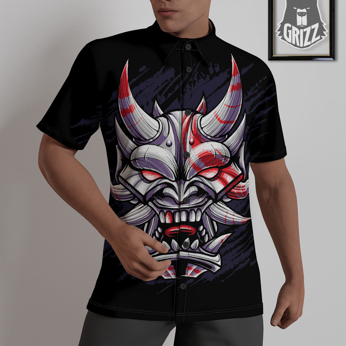 Evil Samurai Mask Print Untucked Shirts-grizzshop