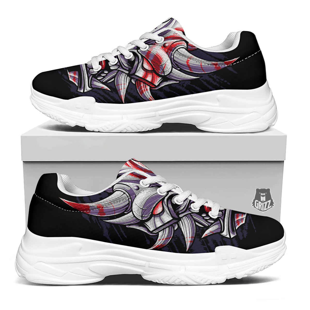 Evil Samurai Mask Print White Chunky Shoes-grizzshop