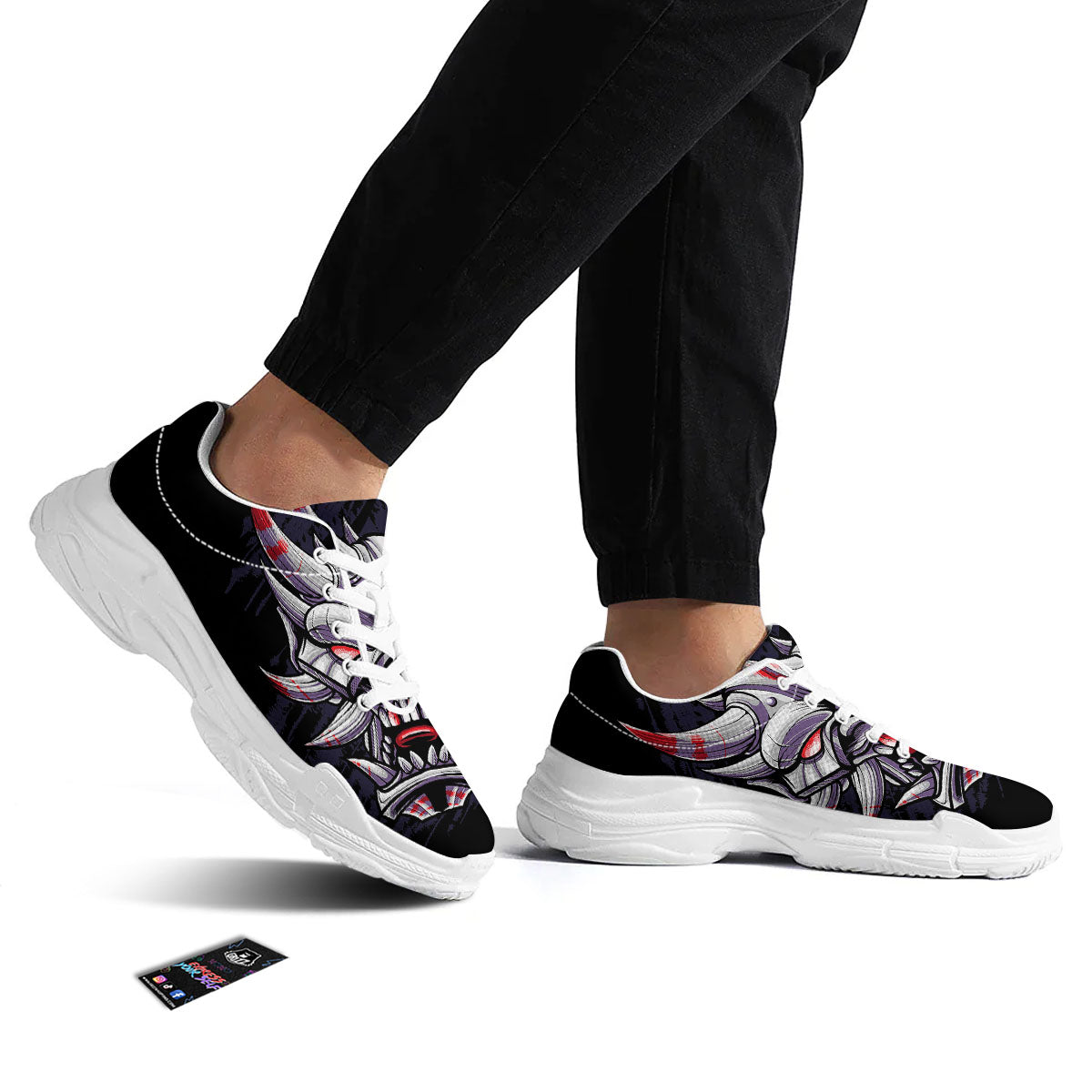 Evil Samurai Mask Print White Chunky Shoes-grizzshop