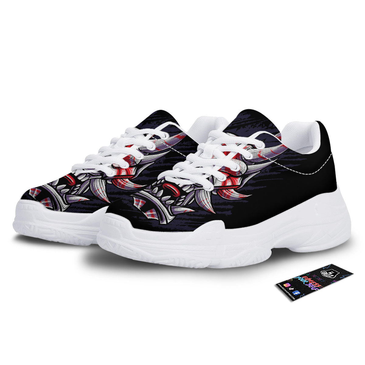 Evil Samurai Mask Print White Chunky Shoes-grizzshop