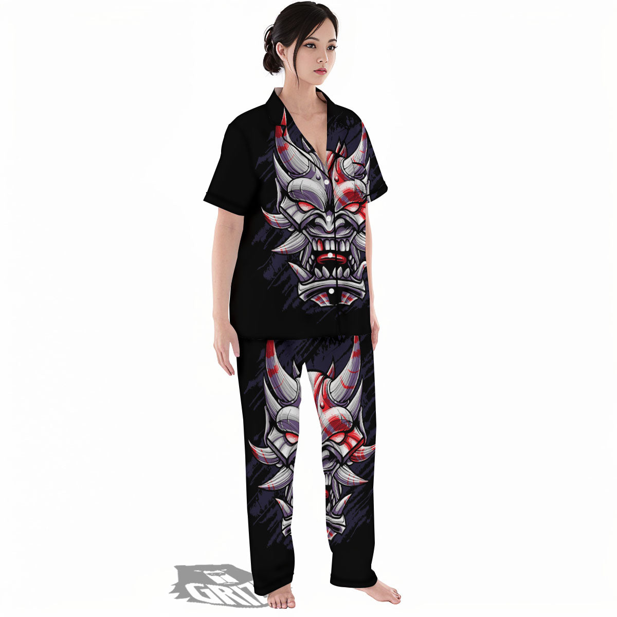 Evil Samurai Mask Print Women's Pajamas Set-grizzshop