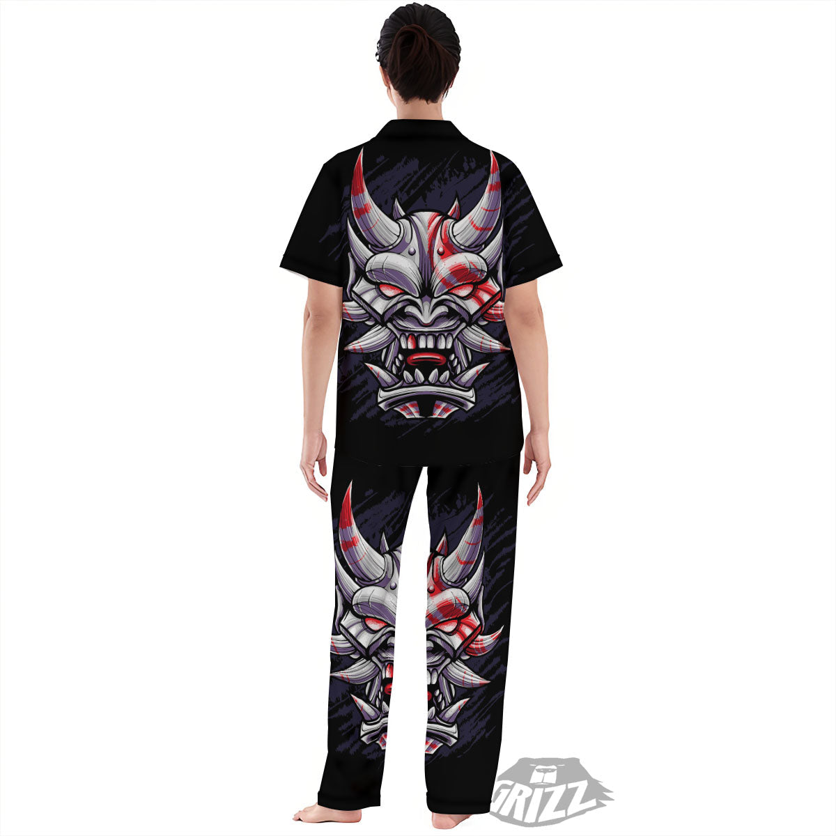 Evil Samurai Mask Print Women's Pajamas Set-grizzshop