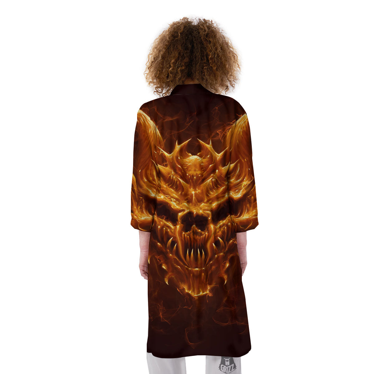Evil Skull Flaming Print Kimono-grizzshop