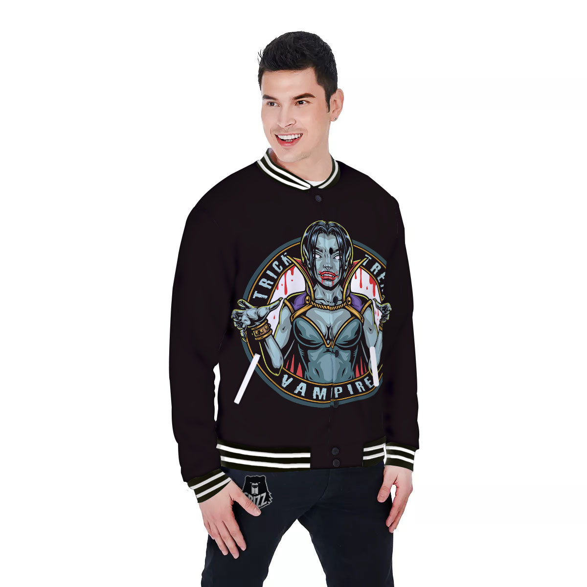 Evil Vampire Halloween Print Baseball Jacket-grizzshop