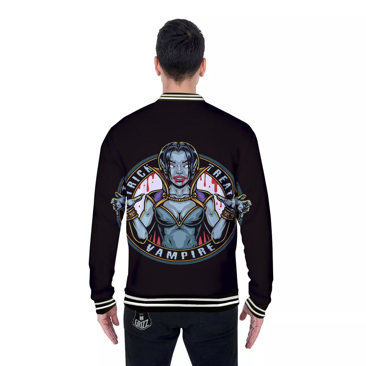 Evil Vampire Halloween Print Baseball Jacket-grizzshop