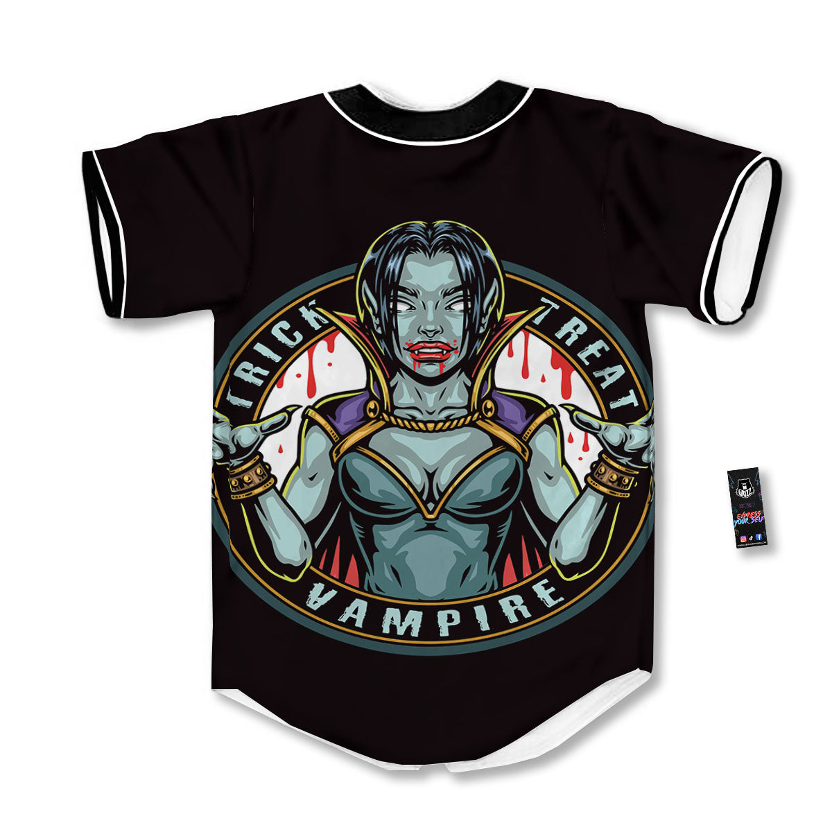Evil Vampire Halloween Print Baseball Jersey-grizzshop